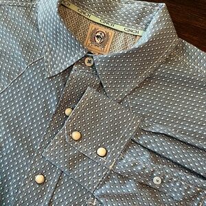 Cinch Blue Casual Button Down Shirt with Geometric Print